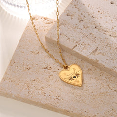 Personalized Heart Necklace with Evil Eye and Stone - ALMAGIOIELLI
