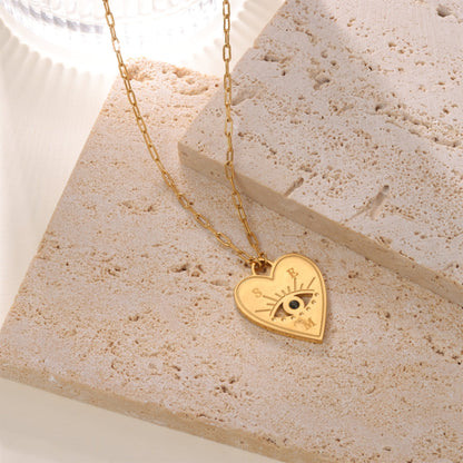 Personalized Heart Necklace with Evil Eye and Stone - ALMAGIOIELLI