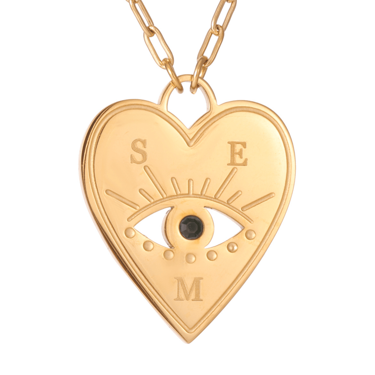 Personalized Heart Necklace with Evil Eye and Stone - ALMAGIOIELLI