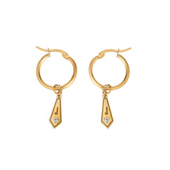 Personalized Hoop Earrings with Diamond - Shaped Pendant & Crystal - ALMAGIOIELLI