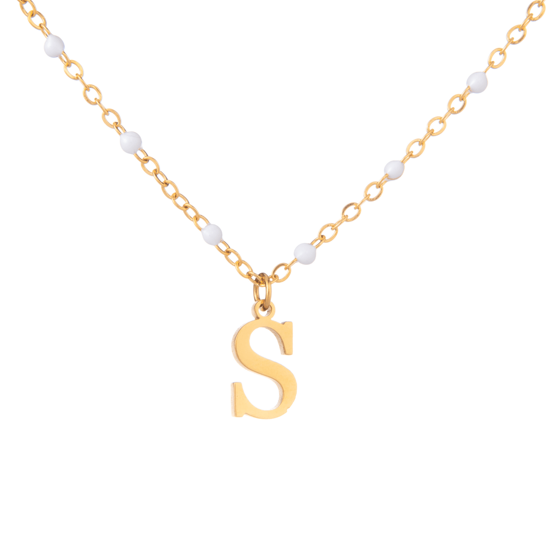 Personalized Initial Necklace with Beaded Chain - ALMAGIOIELLI