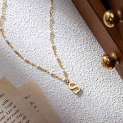 Personalized Initial Necklace with Beaded Chain - ALMAGIOIELLI