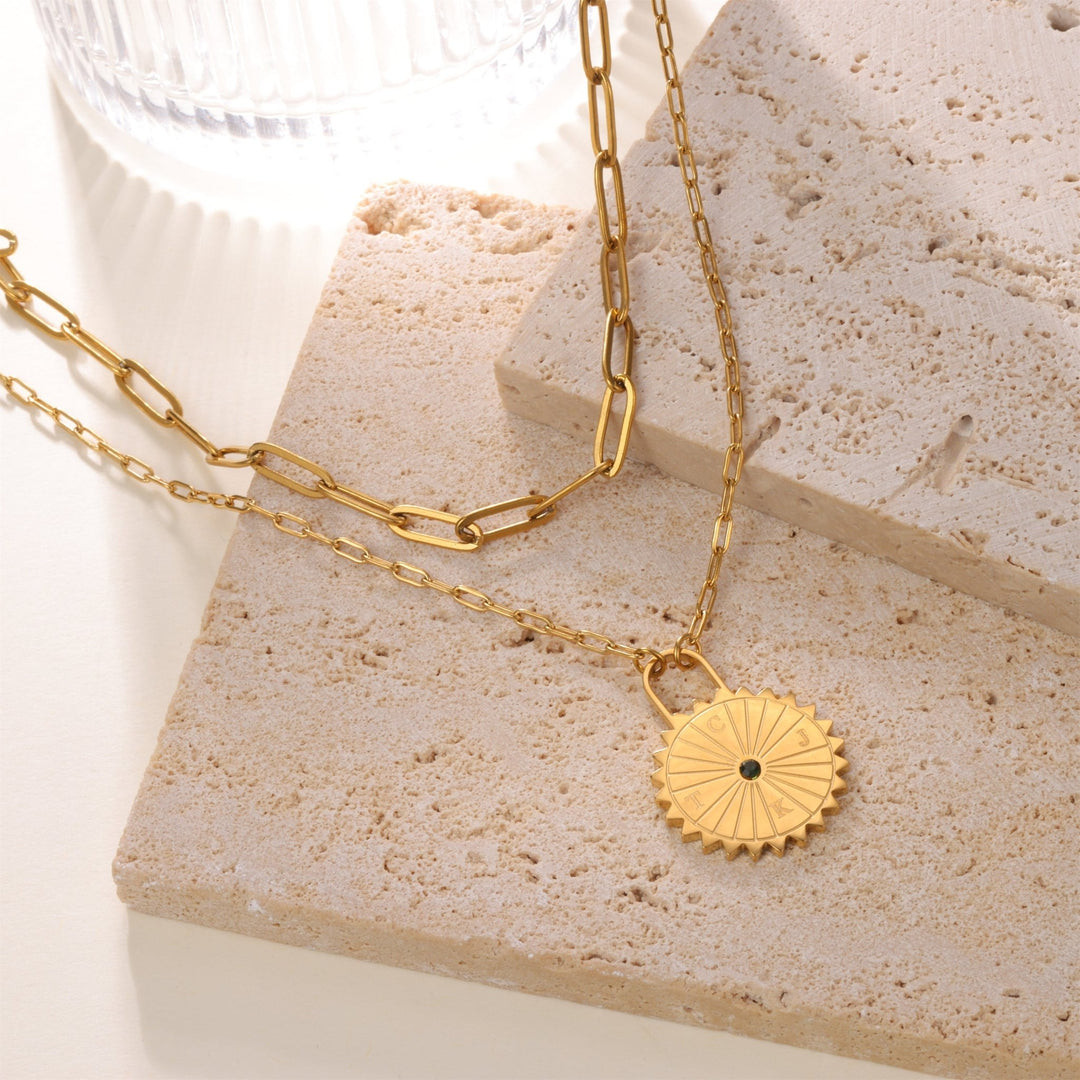 Personalized Sun Padlock Necklace with Initials & Stone - ALMAGIOIELLI