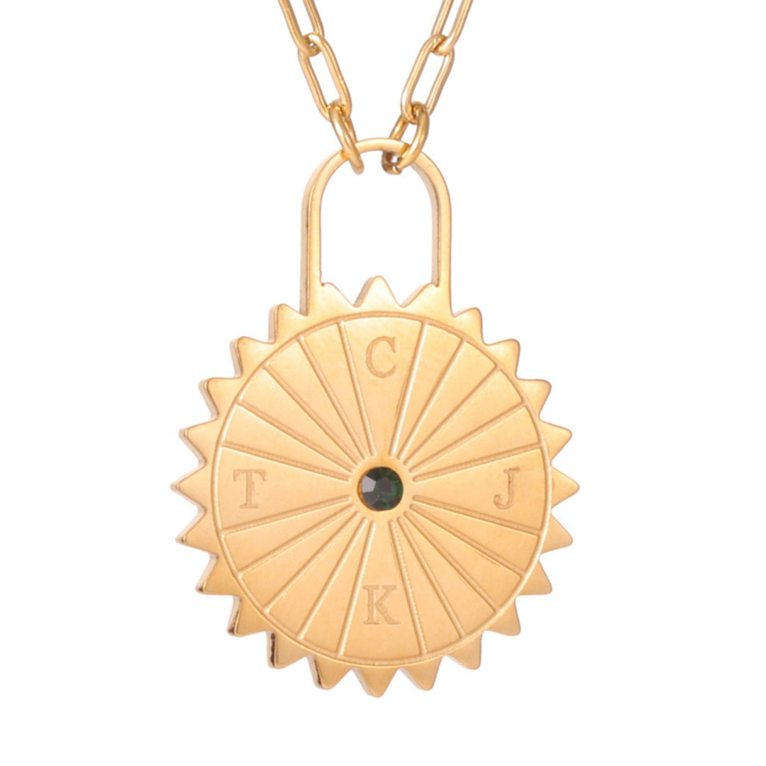 Personalized Sun Padlock Necklace with Initials & Stone - ALMAGIOIELLI