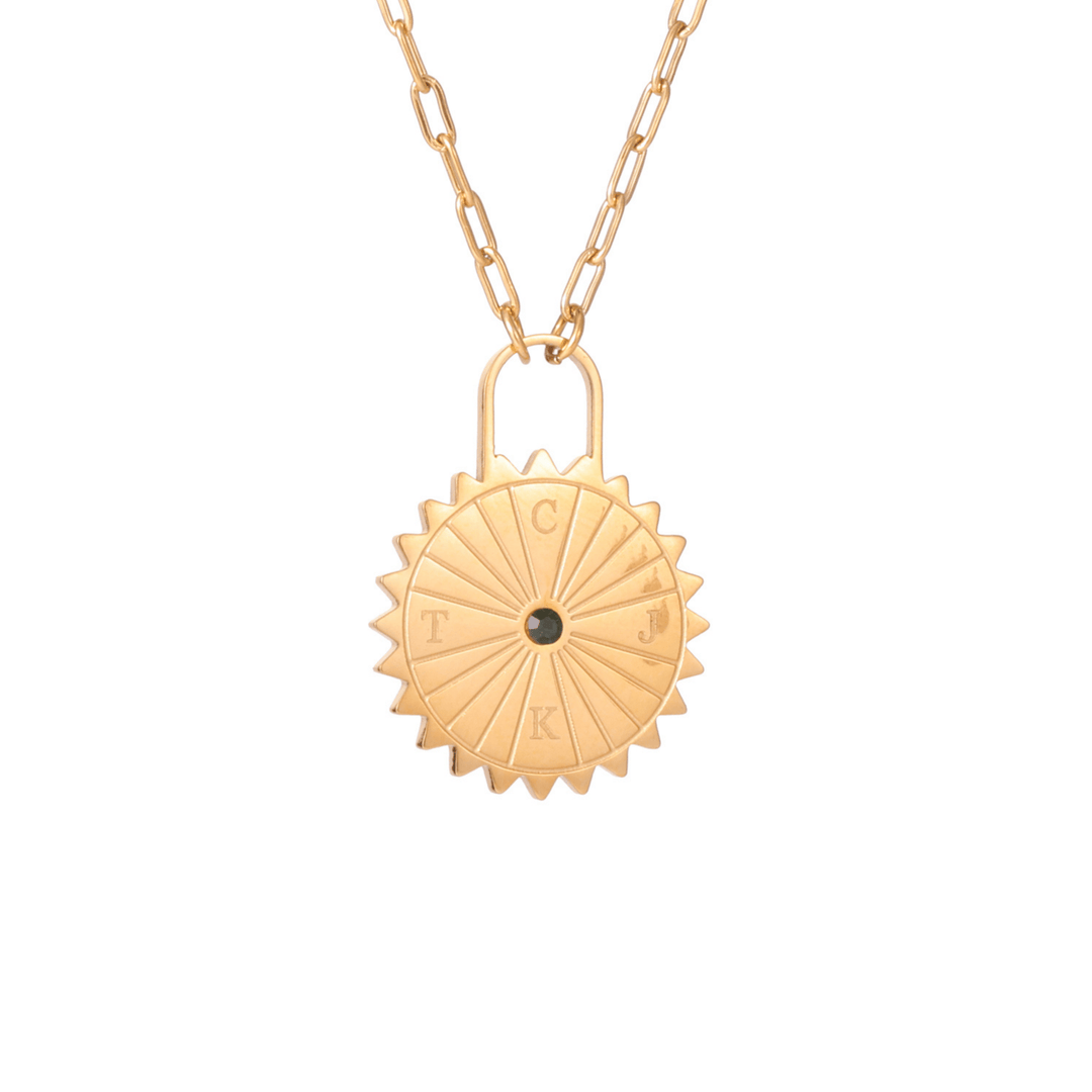 Personalized Sun Padlock Necklace with Initials & Stone - ALMAGIOIELLI
