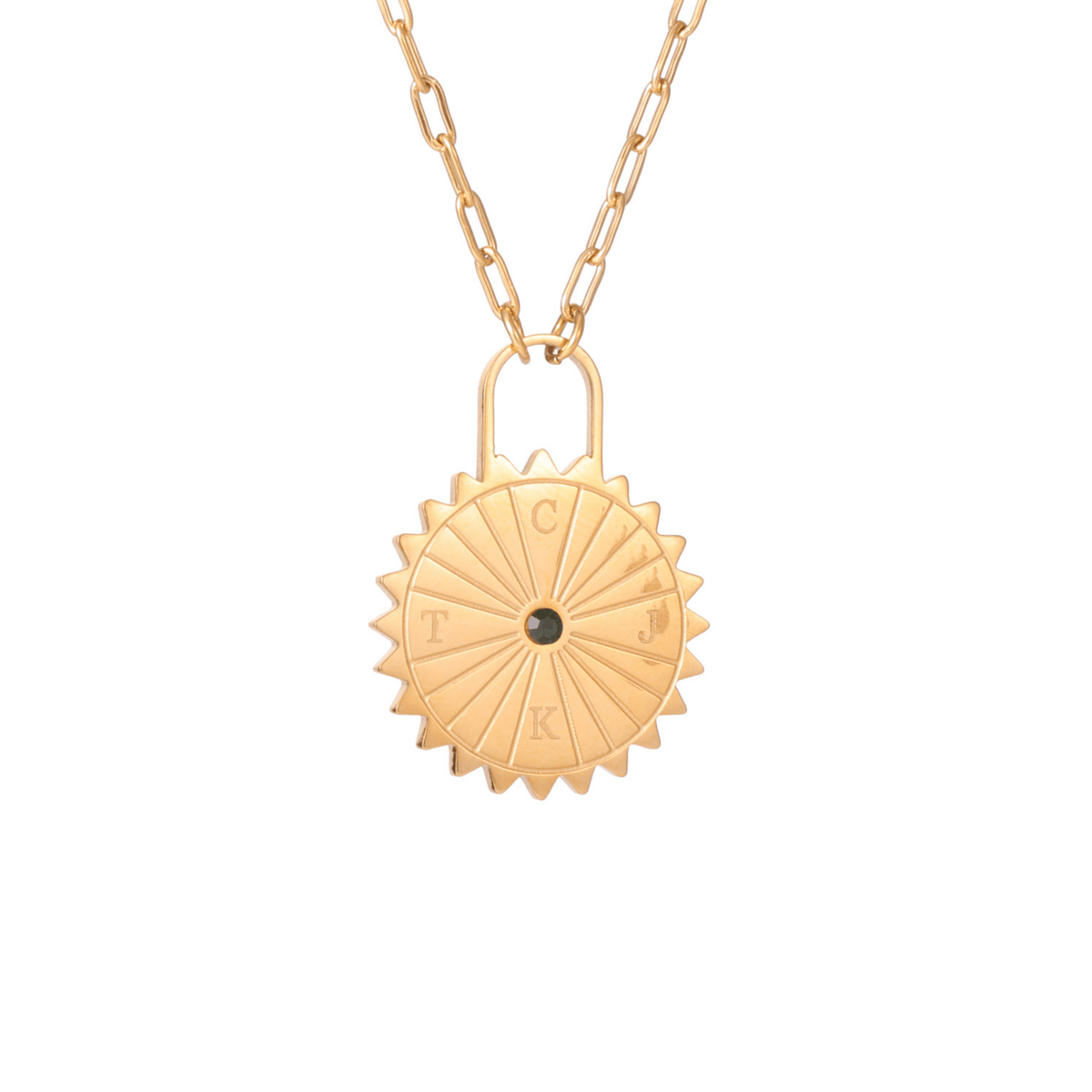Personalized Sun Padlock Necklace with Initials & Stone - ALMAGIOIELLI