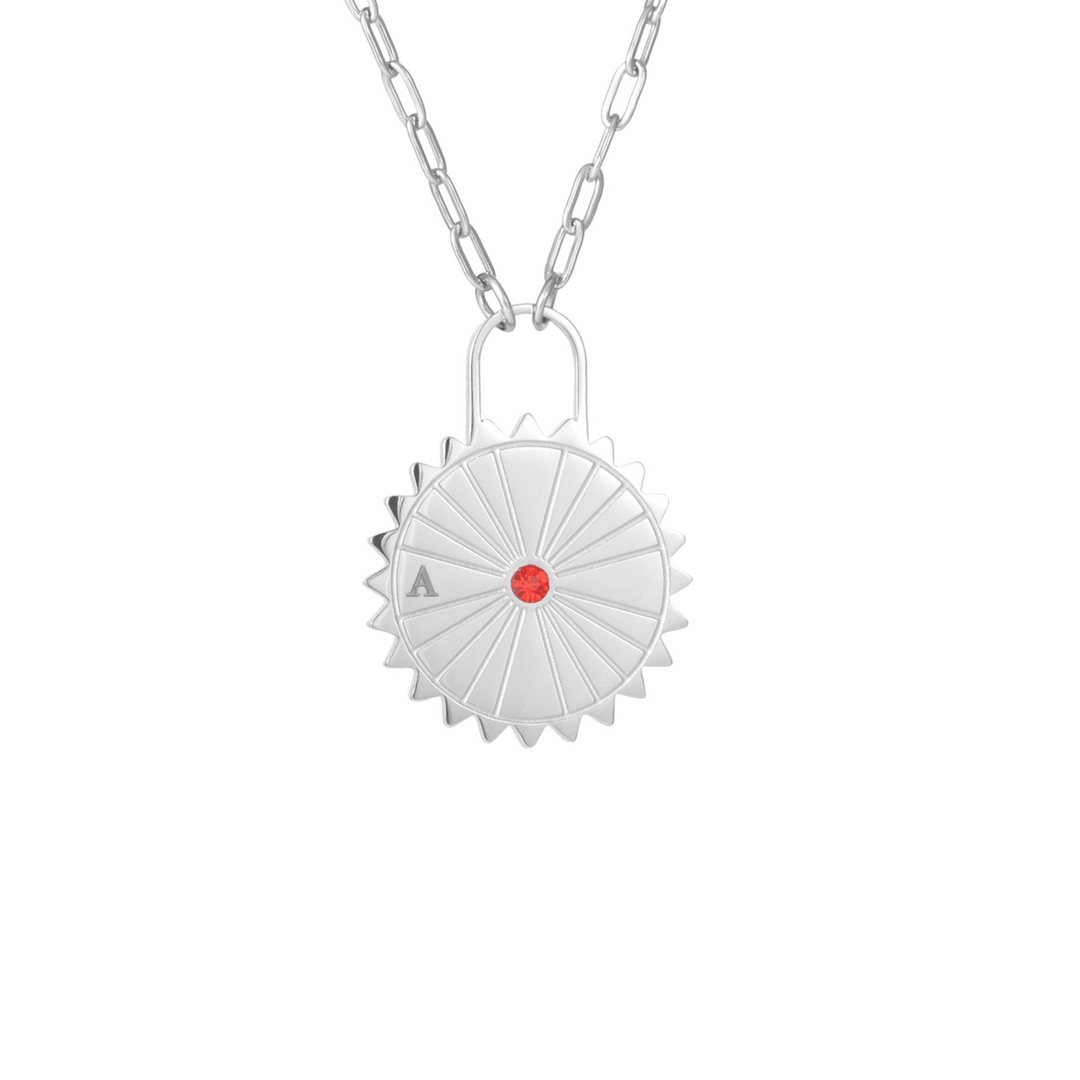 Personalized Sun Padlock Necklace with Initials & Stone - ALMAGIOIELLI