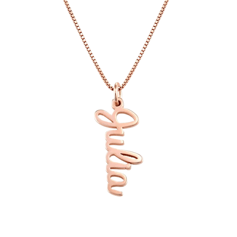 Personalized Vertical Cursive Pendant Necklace - ALMAGIOIELLI