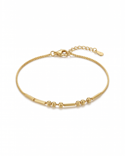Bracciale codice Morse oro con perline e cilindretti
