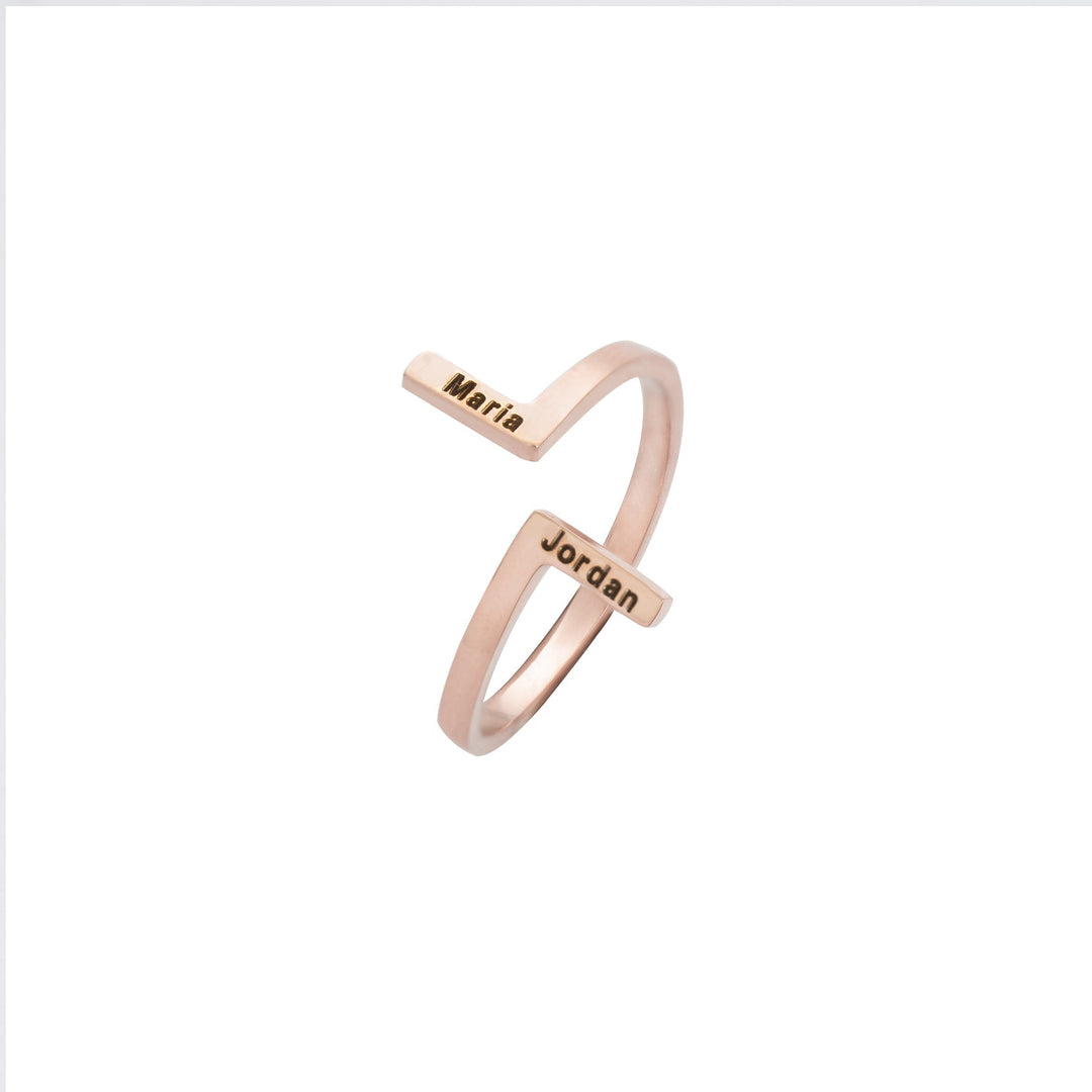 Simple Vertical Dual Name Ring - ALMAGIOIELLI