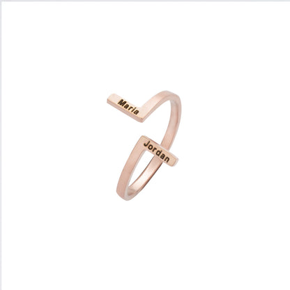 Simple Vertical Dual Name Ring - ALMAGIOIELLI
