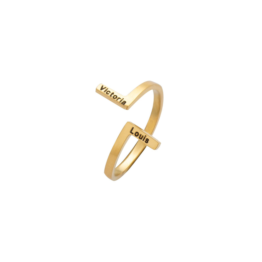 Simple Vertical Dual Name Ring - ALMAGIOIELLI