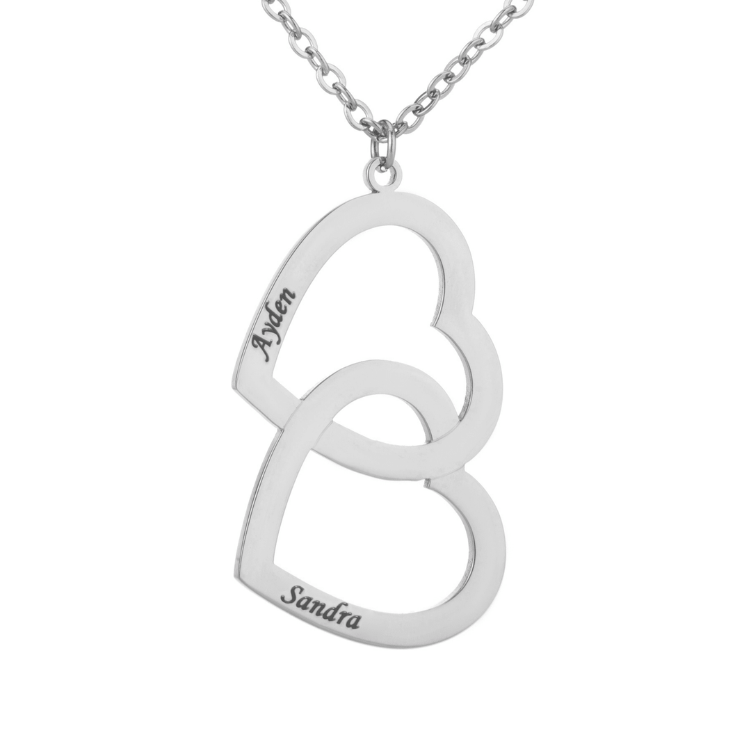 Twin Heart Engraved Name Necklace - ALMAGIOIELLI