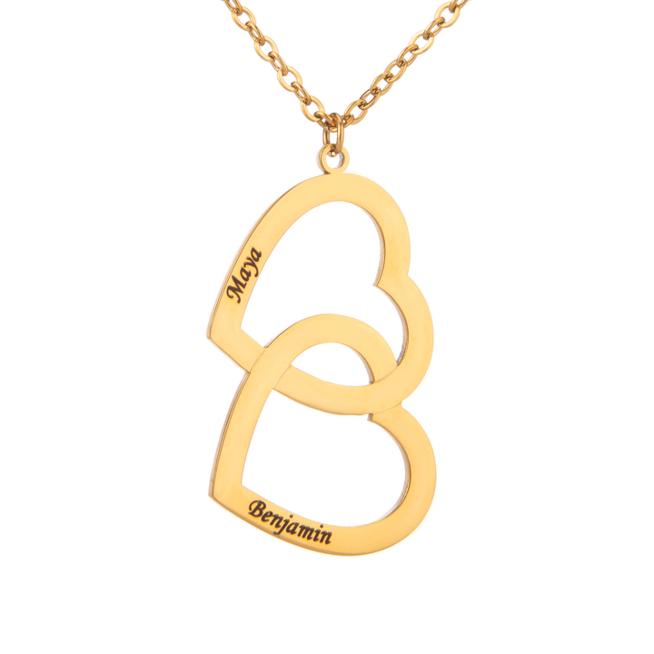 Twin Heart Engraved Name Necklace - ALMAGIOIELLI